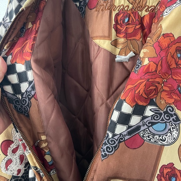 Vintage 90's FUDA International Floral Boho Abstract Silk Bomber Jacket Unisex L - Picture 7 of 12